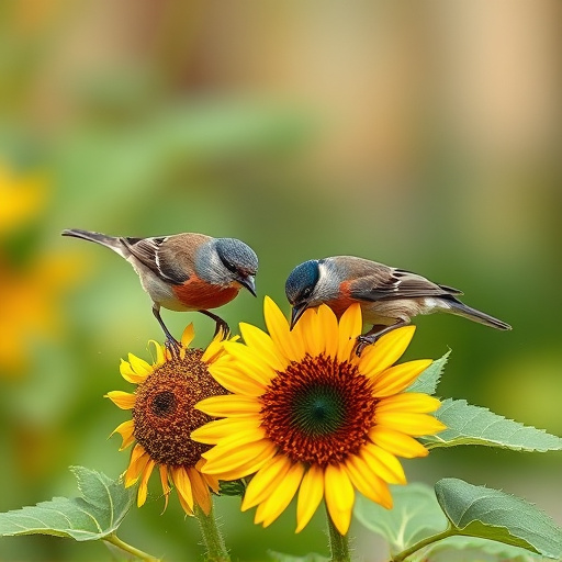 Small garden birds eating sunflower hearts