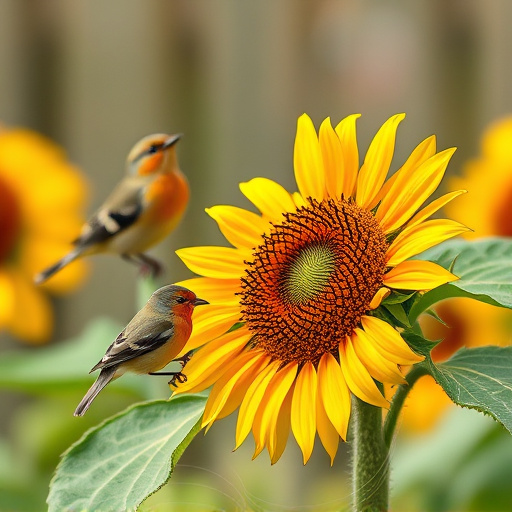 Small garden birds eating sunflower hearts