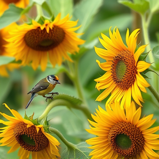 Small garden birds eating sunflower hearts