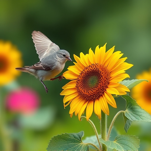 Small garden birds eating sunflower hearts
