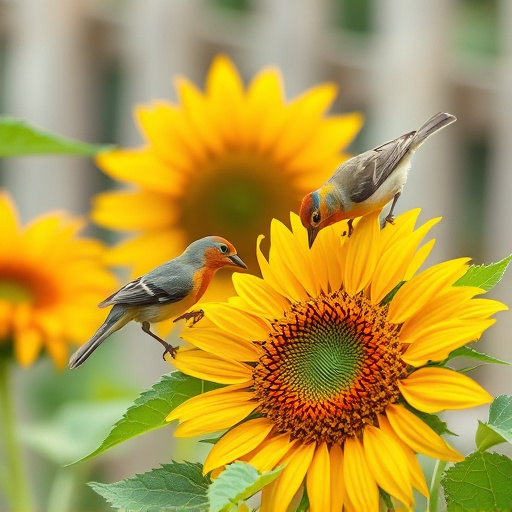Small garden birds eating sunflower hearts