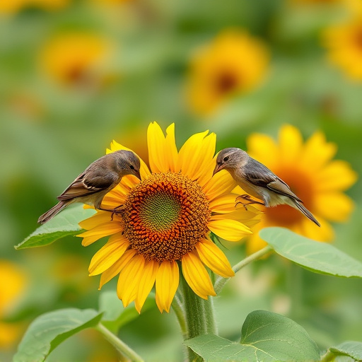 Small garden birds eating sunflower hearts