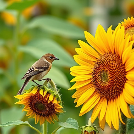 Small garden birds eating sunflower hearts