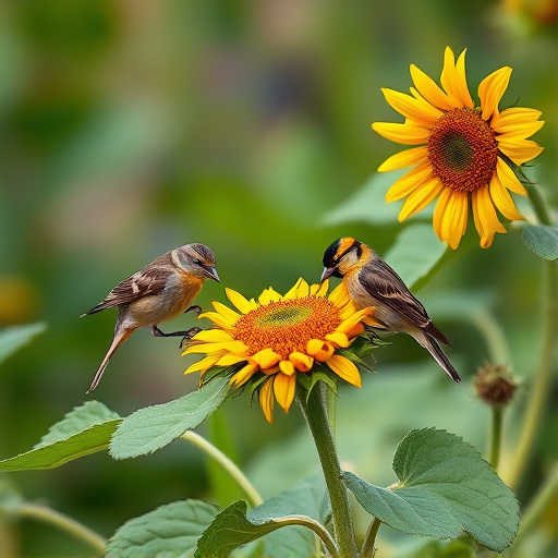 Small garden birds eating sunflower hearts