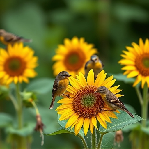 Small garden birds eating sunflower hearts