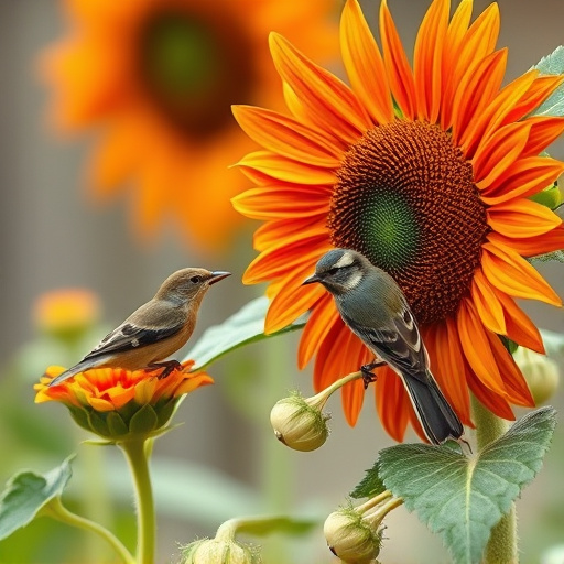 Small garden birds eating sunflower hearts
