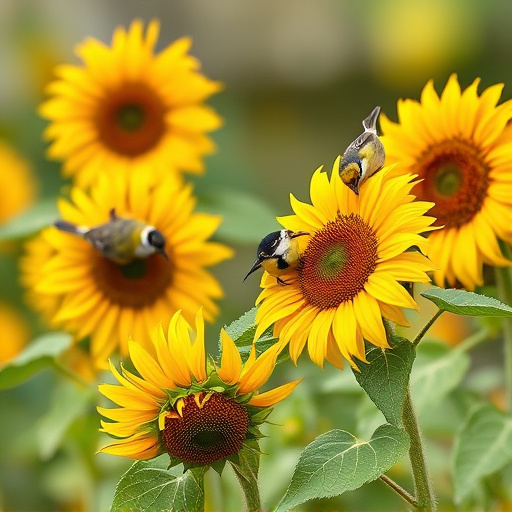 Small garden birds eating sunflower hearts