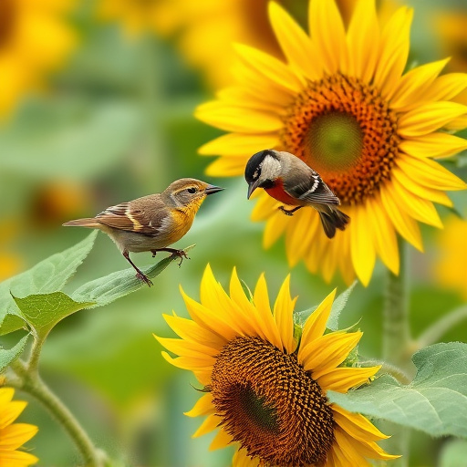 Small garden birds eating sunflower hearts
