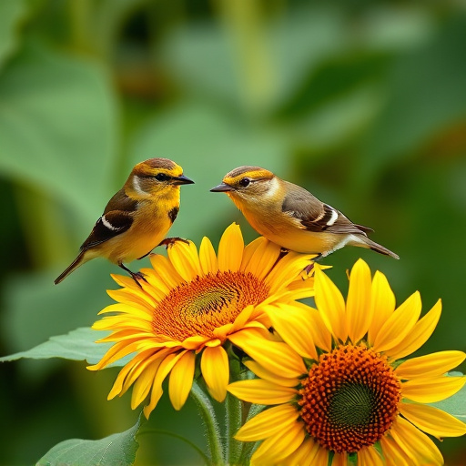 Small garden birds eating sunflower hearts