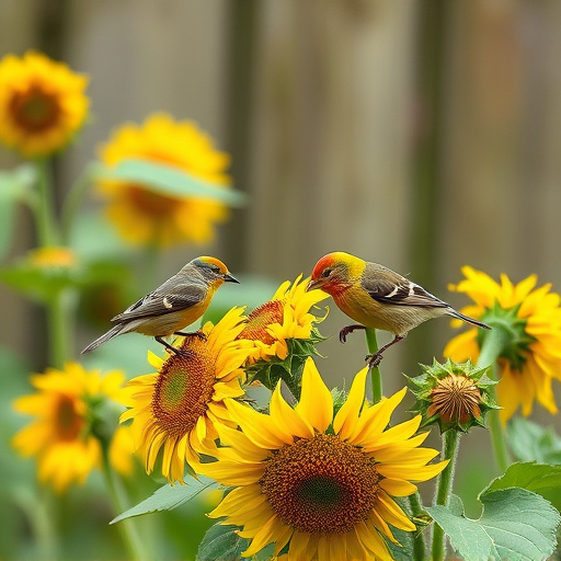 Small garden birds eating sunflower hearts