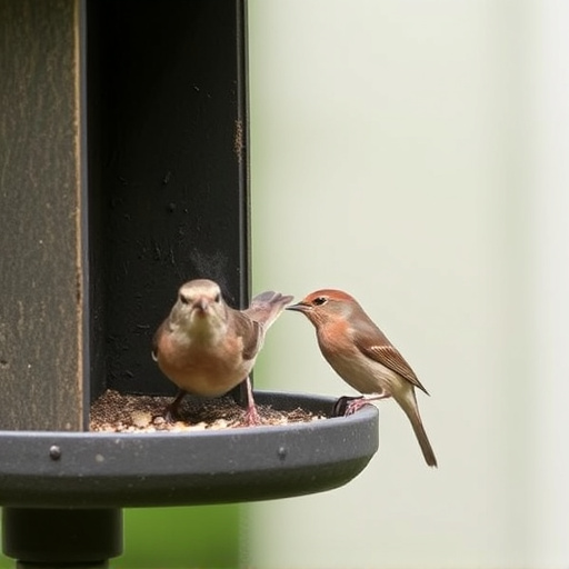 Small garden birds feeding together