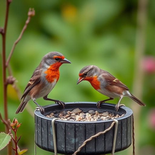 Small garden birds feeding together
