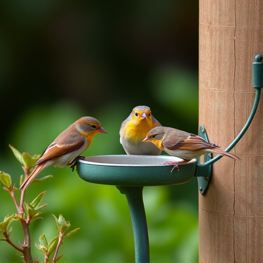 Small garden birds feeding together