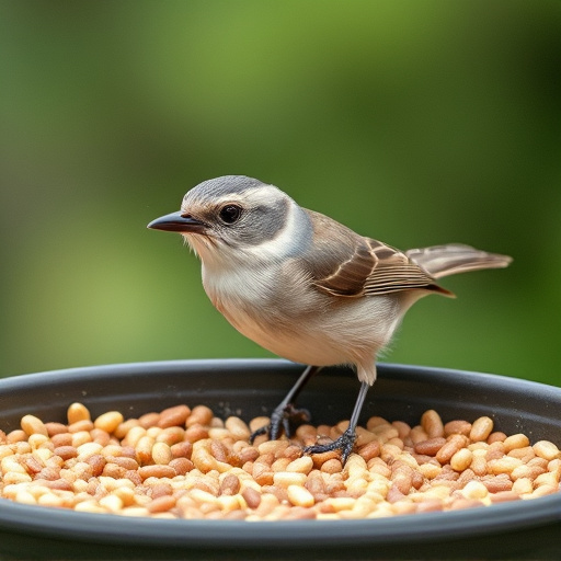 Small songbird feeding on mealworm tray