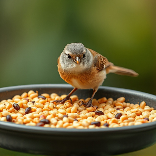 Small songbird feeding on mealworm tray