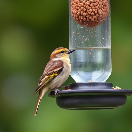 Sparrow clinging to hanging fat ball feeder