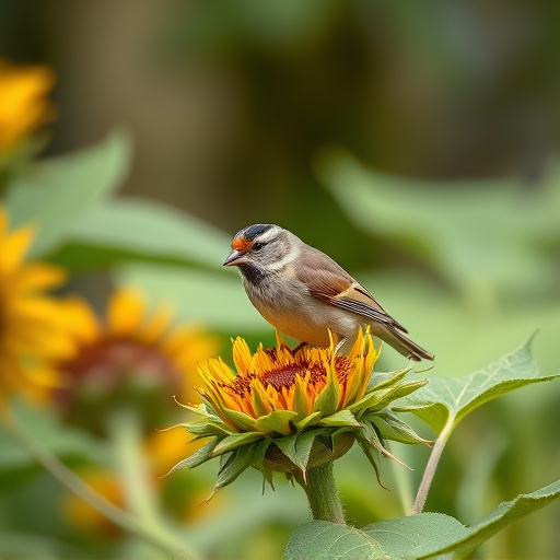 Sparrow enjoying sunflower hearts in garden