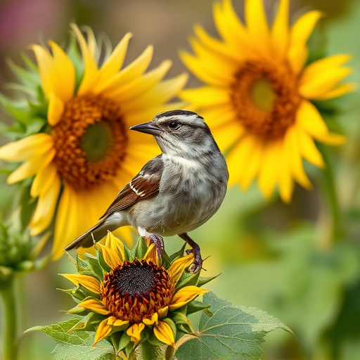 Sparrow enjoying sunflower hearts in garden