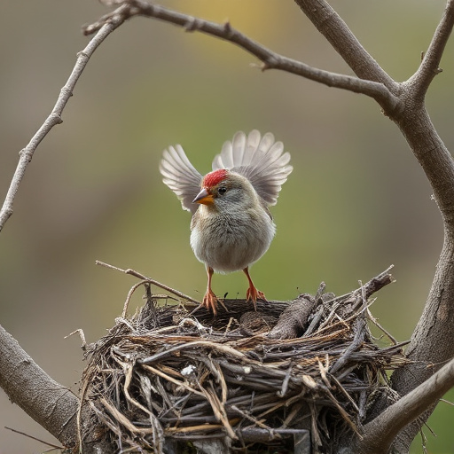Sparrow leaving an abandoned nest