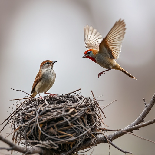 Sparrow leaving an abandoned nest
