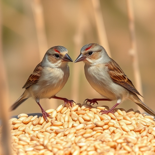 Sparrows feeding on millet seeds