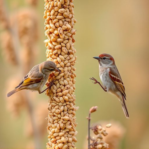 Sparrows feeding on millet seeds