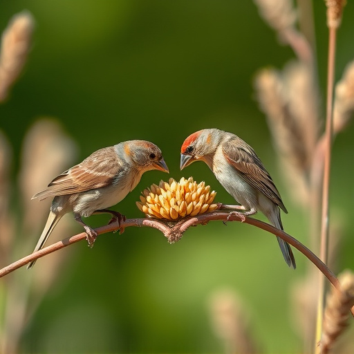 Sparrows feeding on millet seeds