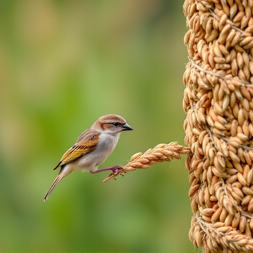 Sparrows feeding on millet seeds