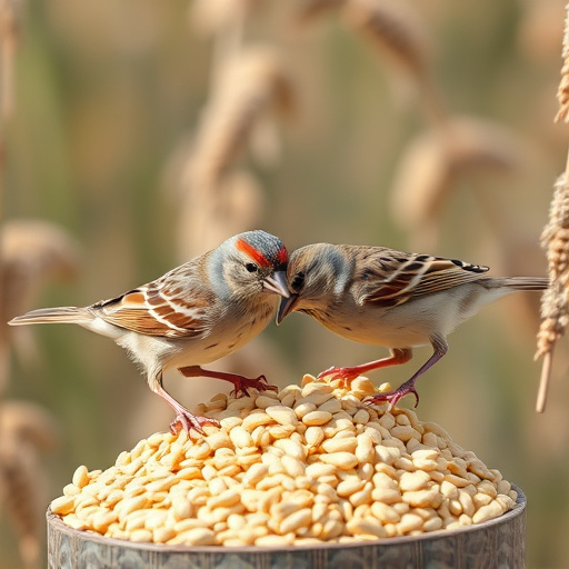 Sparrows feeding on millet seeds