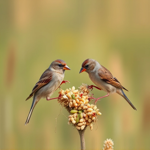 Sparrows feeding on millet seeds
