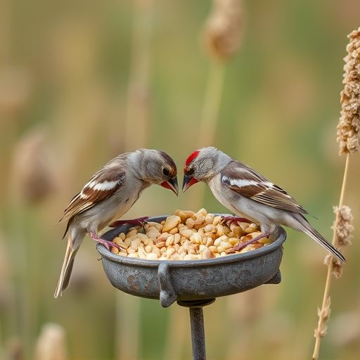 Sparrows feeding on millet seeds