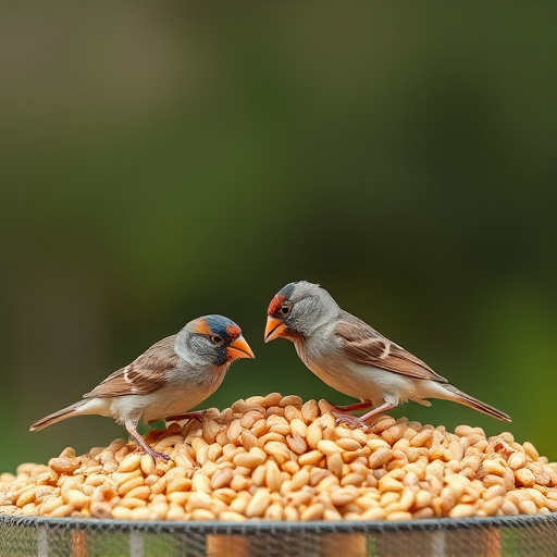 Sparrows feeding on millet seeds