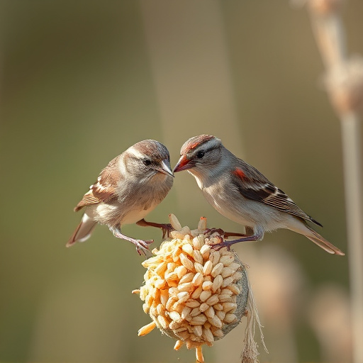 Sparrows feeding on millet seeds