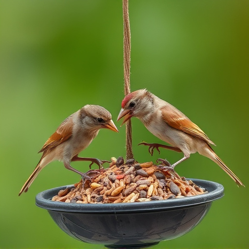 Sparrows feeding on seed mix