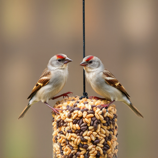 Sparrows feeding on seed mix