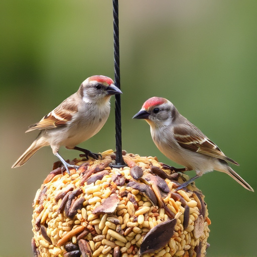 Sparrows feeding on seed mix