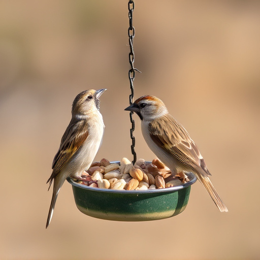 Sparrows feeding on seed mix