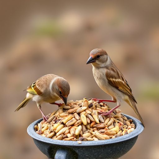 Sparrows feeding on seed mix