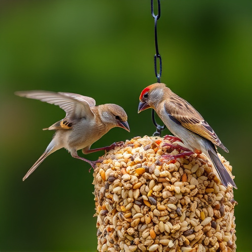 Sparrows feeding on seed mix