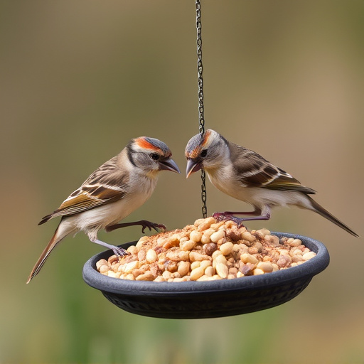 Sparrows feeding on seed mix