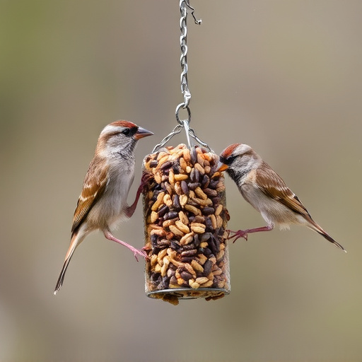 Sparrows feeding on seed mix