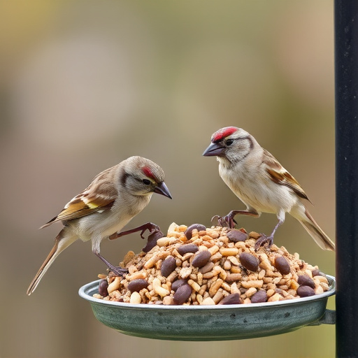 Sparrows feeding on seed mix