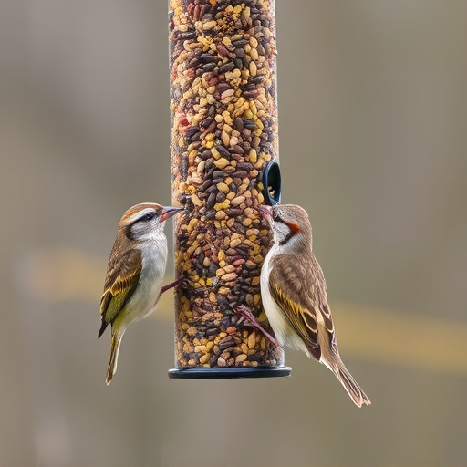Sparrows feeding on seed mix