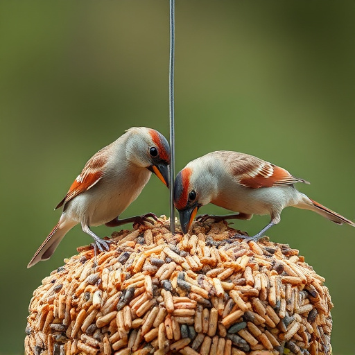 Sparrows feeding on seed mix