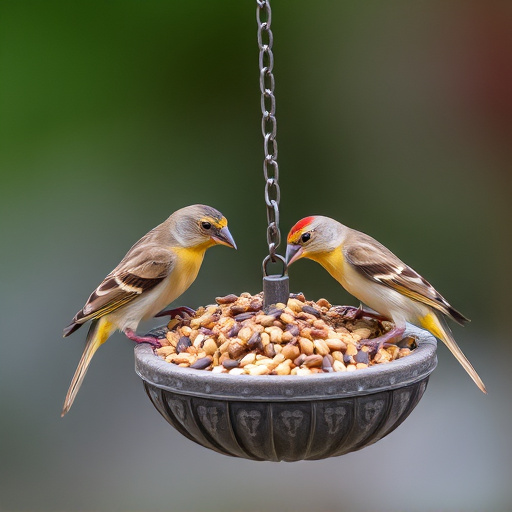 Sparrows feeding on seed mix