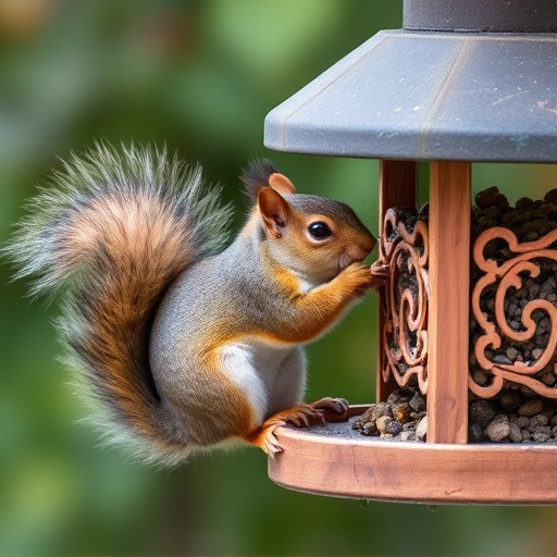 Squirrel attempting to access guarded feeder