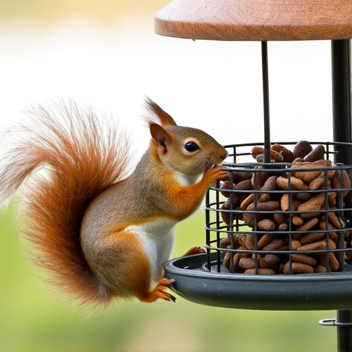 Squirrel attempting to access guarded feeder