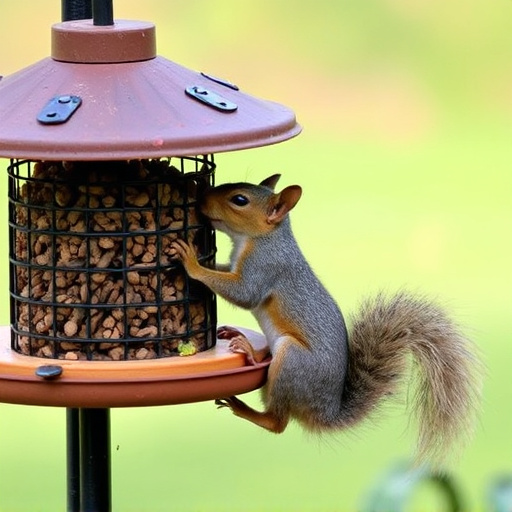 Squirrel attempting to access guarded feeder