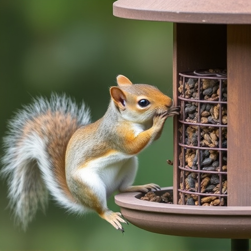 Squirrel attempting to access guarded feeder