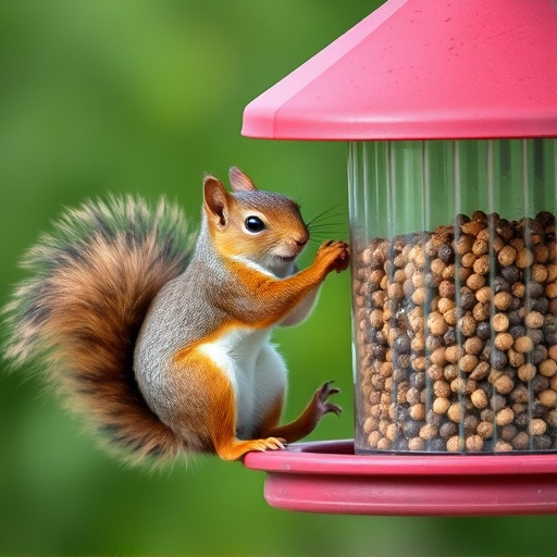 Squirrel attempting to access guarded feeder